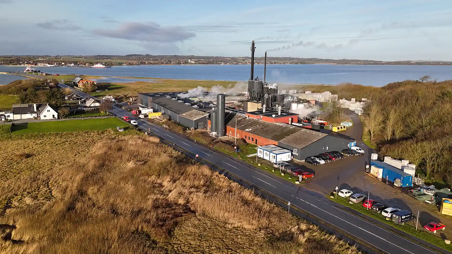 Dronefotos fra optagelserne af produktionsfilm og procesfilm til Skamol produceret af Roland Film
